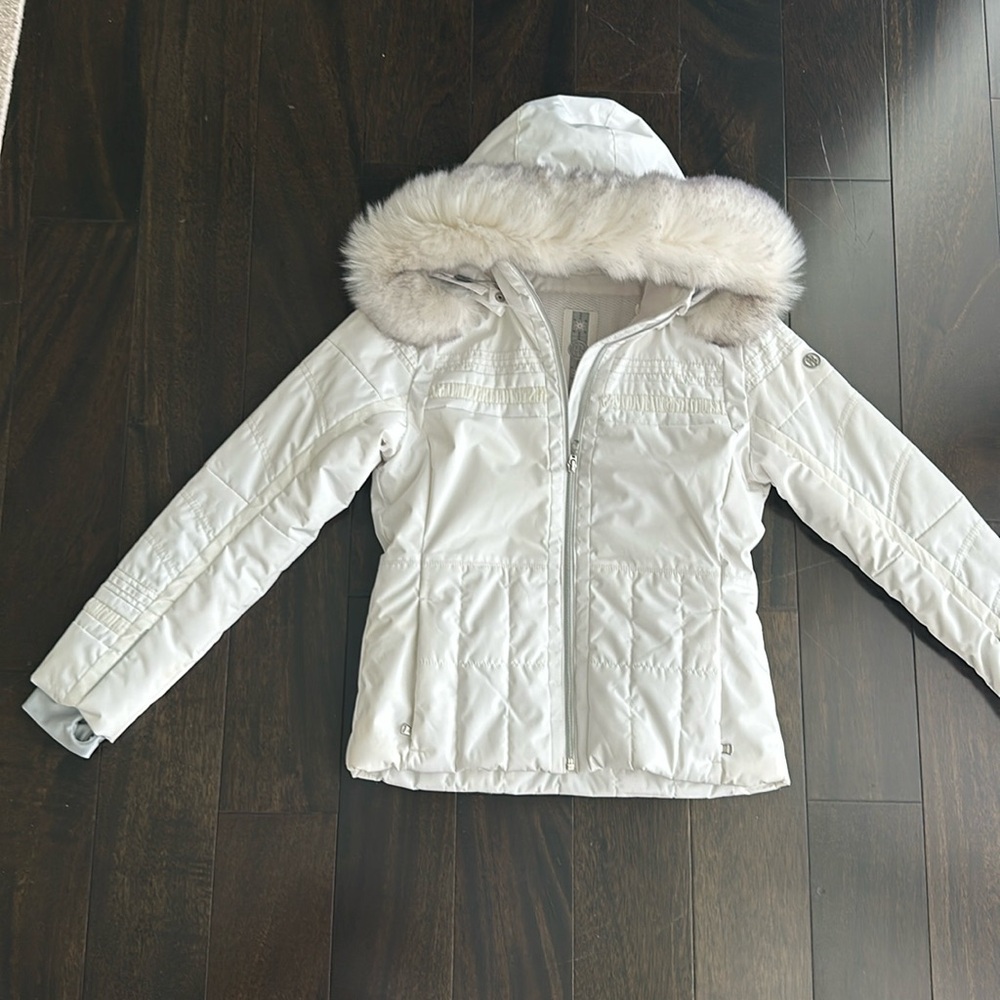 Girls white Poivre Blanc ski jacket with fur trim removable size 14